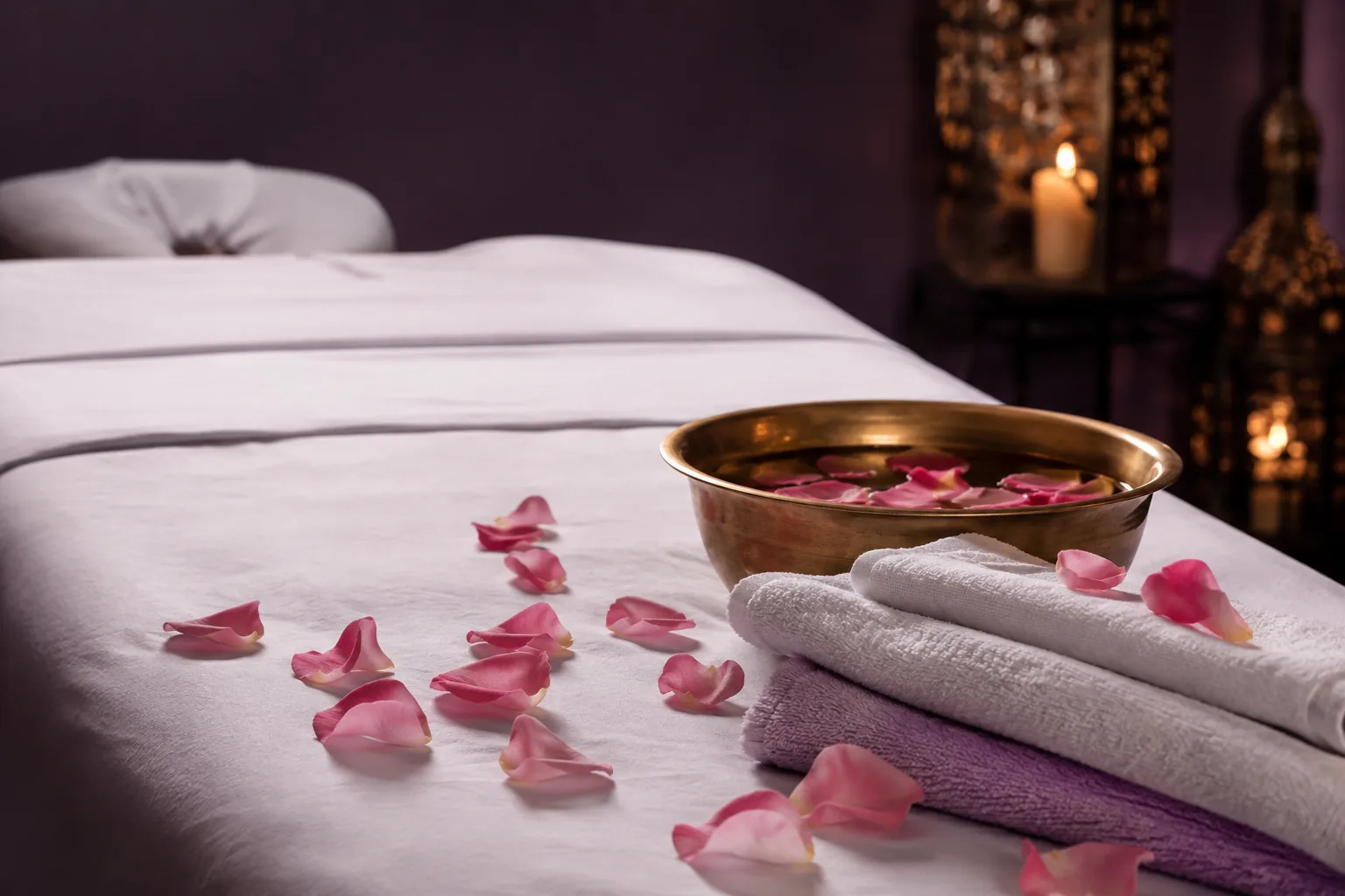 Seans öncesi hazırlanmış masaj masası — Lila Spa, Bayrampaşa misafirlerine hizmet veren salon